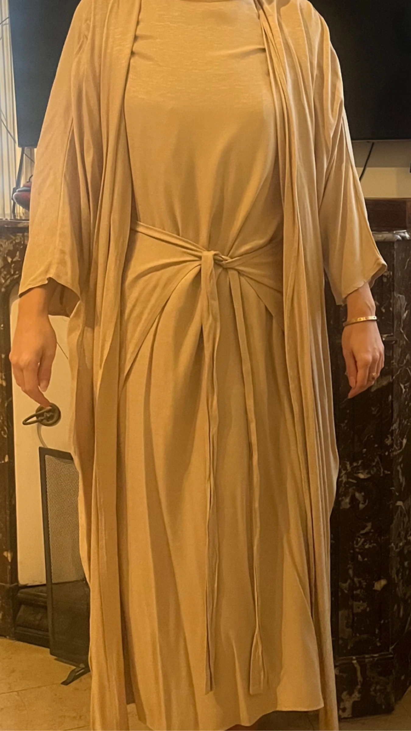 Robe abaya 3 pièces effet lin